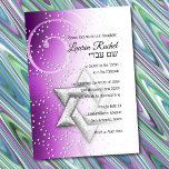 Invitación Estrella de David de Bat Mitzvah Raspberry Shimmer<br><div class="desc">Grupos de invitación Bar Mitzvah y Bat Mitzvah diseñados por Umua. Impreso y enviado por Zazzle o sus socios.</div>