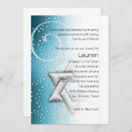 Invitación Estrella de David de Bat Mitzvah Turquoise Shimmer