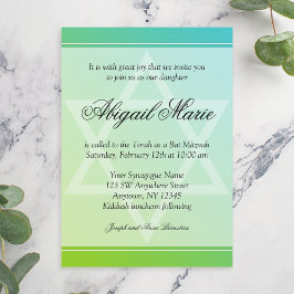 Invitación Estrella de David de Bat Mitzvah Verde Lima Verde