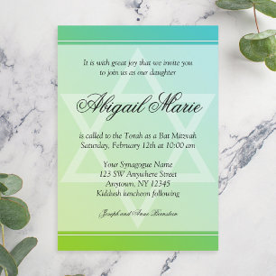 Invitación Estrella de David de Bat Mitzvah Verde Lima Verde