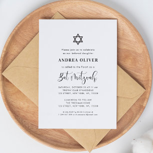 Invitación Estrella de David de guion elegante Beca blanca Ba