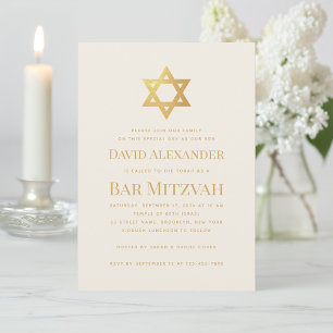 Invitación Estrella de David de marfil dorado simple para Bar