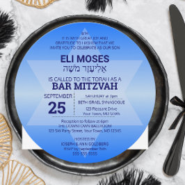 Invitación Estrella de David de Ombre Azul Bar Mitzvah Nombre
