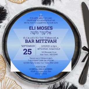 Invitación Estrella de David de Ombre Azul Bar Mitzvah Nombre