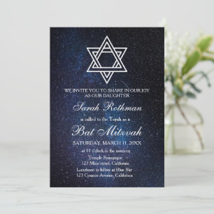 Invitación Estrella de David Elegant Simple Blue Bat Mitzvah