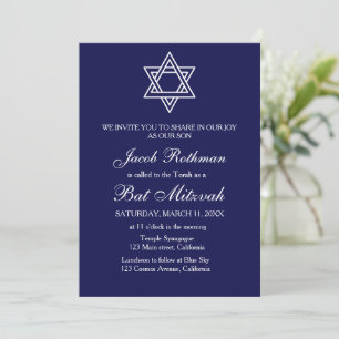 Invitación Estrella de David Elegante Sencillo Azul Bat Mitzv