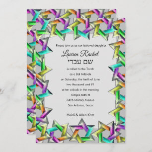 Invitación Estrella de David en el arcoiris de Bat Mitzvah en