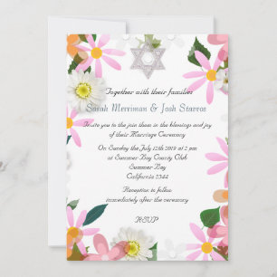 Invitación Estrella de David floral chuppah boda judío