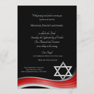 Invitación Estrella de David Gradient Red Bar Mitzvah