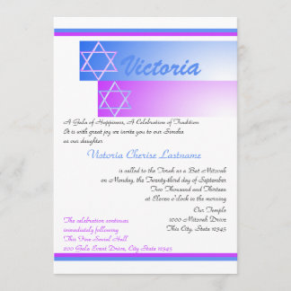 Invitación Estrella de David Gradiente Azul Morado Mitzvah