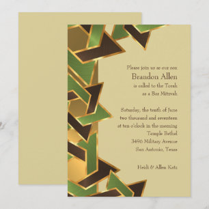 Invitación Estrella de David marrón verde oro Bar Mitzvah