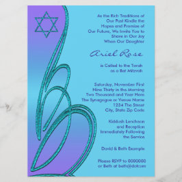 Invitación Estrella de David Morató Bat Mitzvah Púrpura Turqu