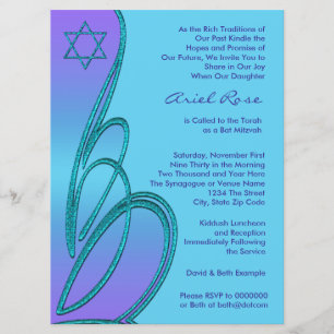 Invitación Estrella de David Morató Bat Mitzvah Púrpura Turqu