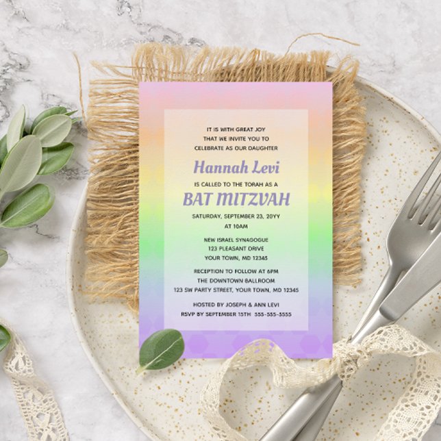 Invitación Estrella de David Pastel Ombre Bat Mitzvah (Subido por el creador)