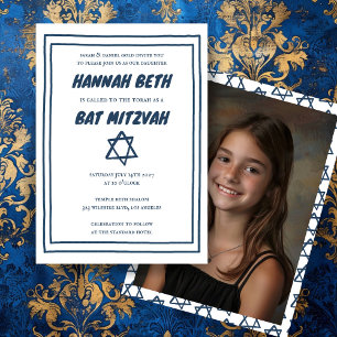 Invitación Estrella de David Personalizado Foto B'nai Bat Bar
