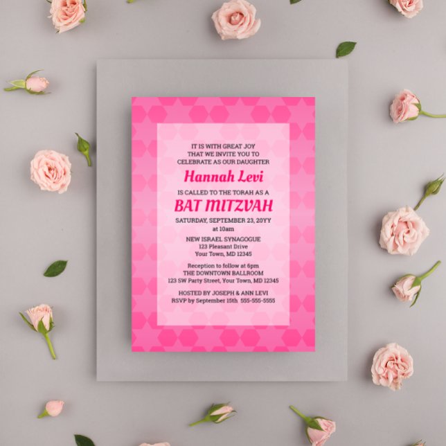 Invitación Estrella de David Pink Ombre Bat Mitzvah (Subido por el creador)