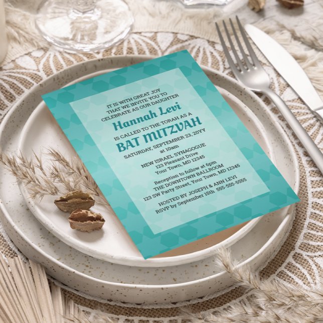 Invitación Estrella de David Verde azulado Ombre Bat Mitzvah (Subido por el creador)