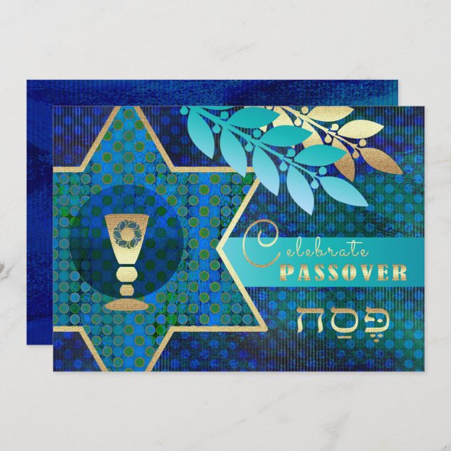 Invitación Estrella de David y Kiddush Cup Passover Seder (Anverso / Reverso)