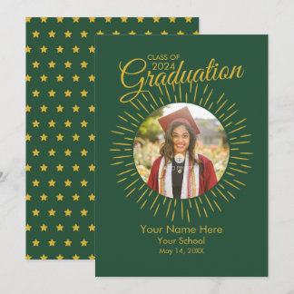 Invitación Estrella de Graduación de Foto (Verde y