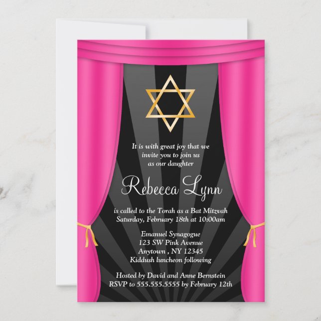 Invitación Estrella de Hollywood de David Pink Bat Mitzvah (Anverso)