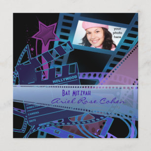 Invitación Estrella de Hollywood de foto púrpura Bat Mitzvah