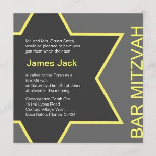 Invitación Estrella de la barra Mitzvah de David gris y