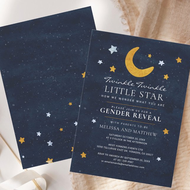 Invitación Estrella de la Luna Pequeña reveladora de género (Gender Reveal Twinkle Little Moon Star Invitation)