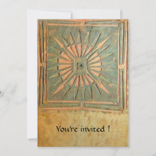 Invitación ESTRELLA DE LA MAÑANA, verde amarillo antiguo, bla