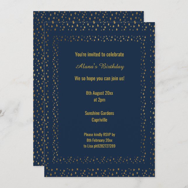 Invitación Estrella de la marina de oro patrón Personalizado  (Anverso / Reverso)