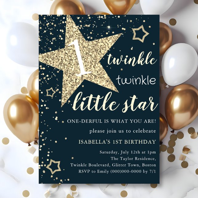 Invitación Estrella de la Marina y el Oro Twinkle Primer Cump (Subido por el creador)