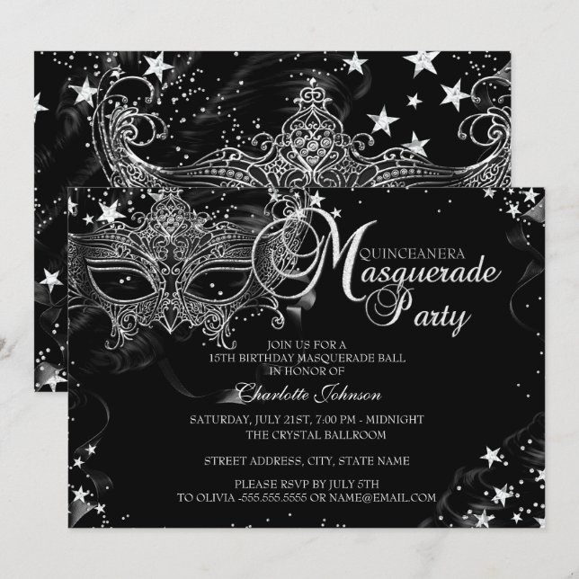 Invitación Estrella de la máscara de espuma Mascarada nocturn (Anverso / Reverso)