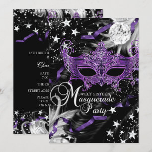 Invitación Estrella de la mascara morada de plata dulce de la
