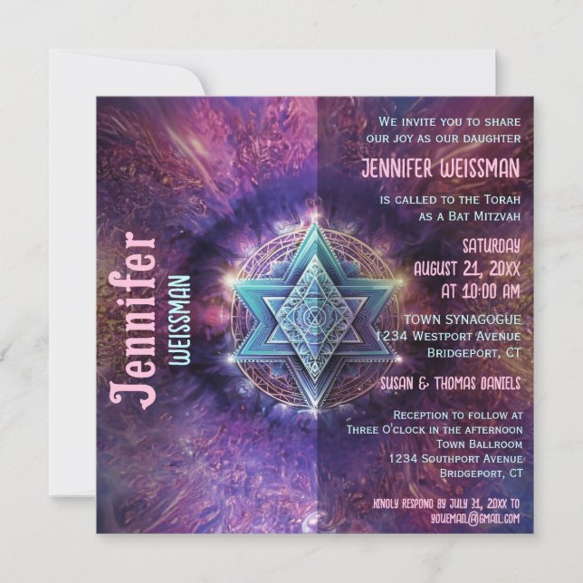 Invitación Estrella de la Neon de Mitzvah (Anverso)