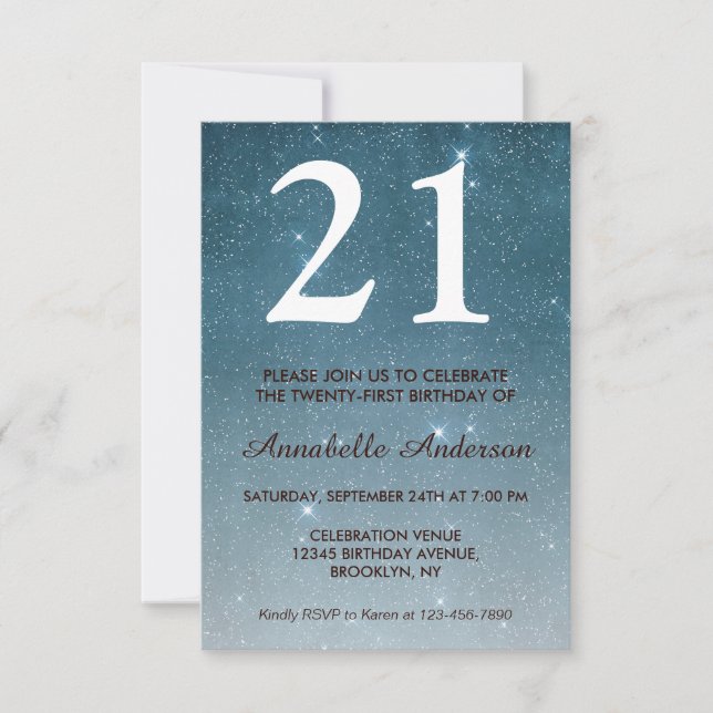 Invitación Estrella de la noche del cielo azul de cumpleaños  (Anverso)
