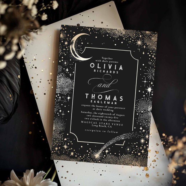 Invitación Estrella de la noche del estreno de la luna estrel (Celestial Starry Night Wedding Invitation)