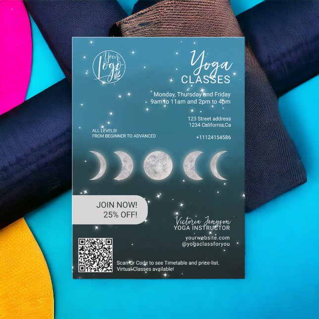 Invitación Estrella de luna azul clases de estudio de instruc (Blue moon star Yoga instructor studio classes)