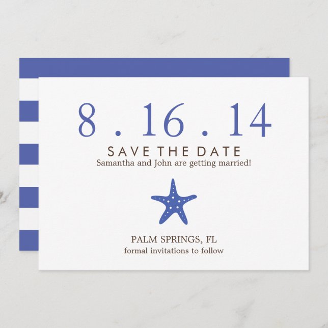 Invitación Estrella de Mar Azul Real Ahorra la Fecha de Boda (Anverso / Reverso)
