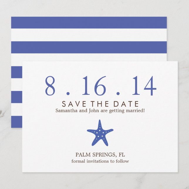 Invitación Estrella de mar azul real para boda Save the Date (Anverso / Reverso)