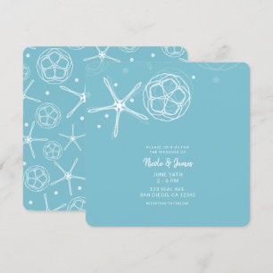 Invitación Estrella de Mar Blanca y Turquesa Elegante Boda de