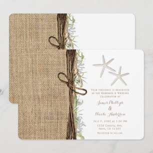 Invitación Estrella de Mar Costera Rústica Verdor y Arpillera