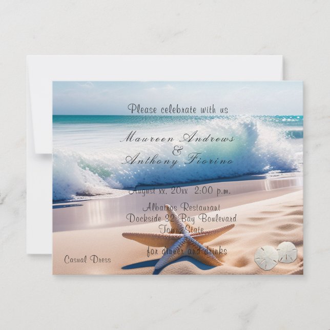 Invitación Estrella de mar de la playa olas de arena  (Anverso)