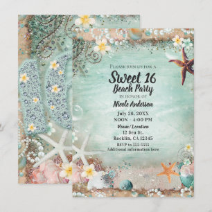 Invitación Estrella de Mar de Playa Elegante y Perlas Dulces 