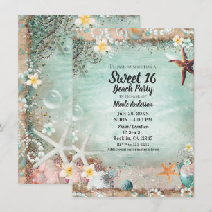 Invitación Estrella de Mar de Playa Elegante y Perlas Dulces 