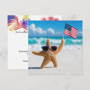 Invitación Estrella de mar del 4 de julio ondeando la bandera