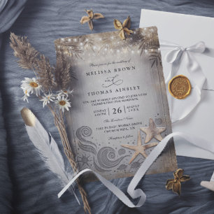 Invitación Estrella de Mar Dorada Boda Chic Tropical Elegante
