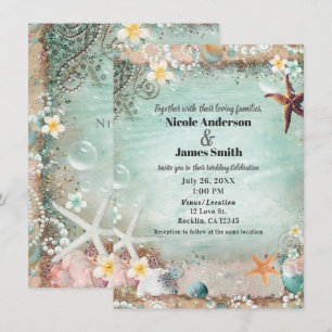 Invitación Estrella de Mar Elegante de Playa y Perlas Casamie