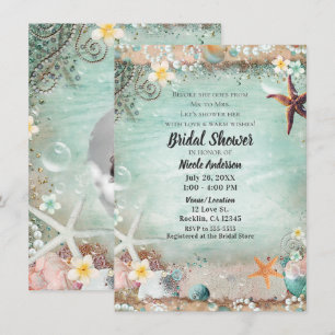 Invitación Estrella de Mar Elegante Perlas de Playa Ducha de 