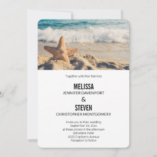 Invitación Estrella de mar en una fotografía de boda en la pl