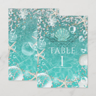 Invitación Estrella de mar encantada teal y burbujas número d