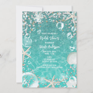 Invitación Estrella de Mar Encantada Turquesa y Burbujas de N